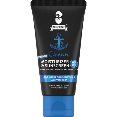 Muuchstac Mens Ocean Moisturizer And Sunscreen Matte Look SPF 18 Cream With Turmeric And Aloe Vera Beads, Non Sticky And Water Resistant 45ml - Rokomari product